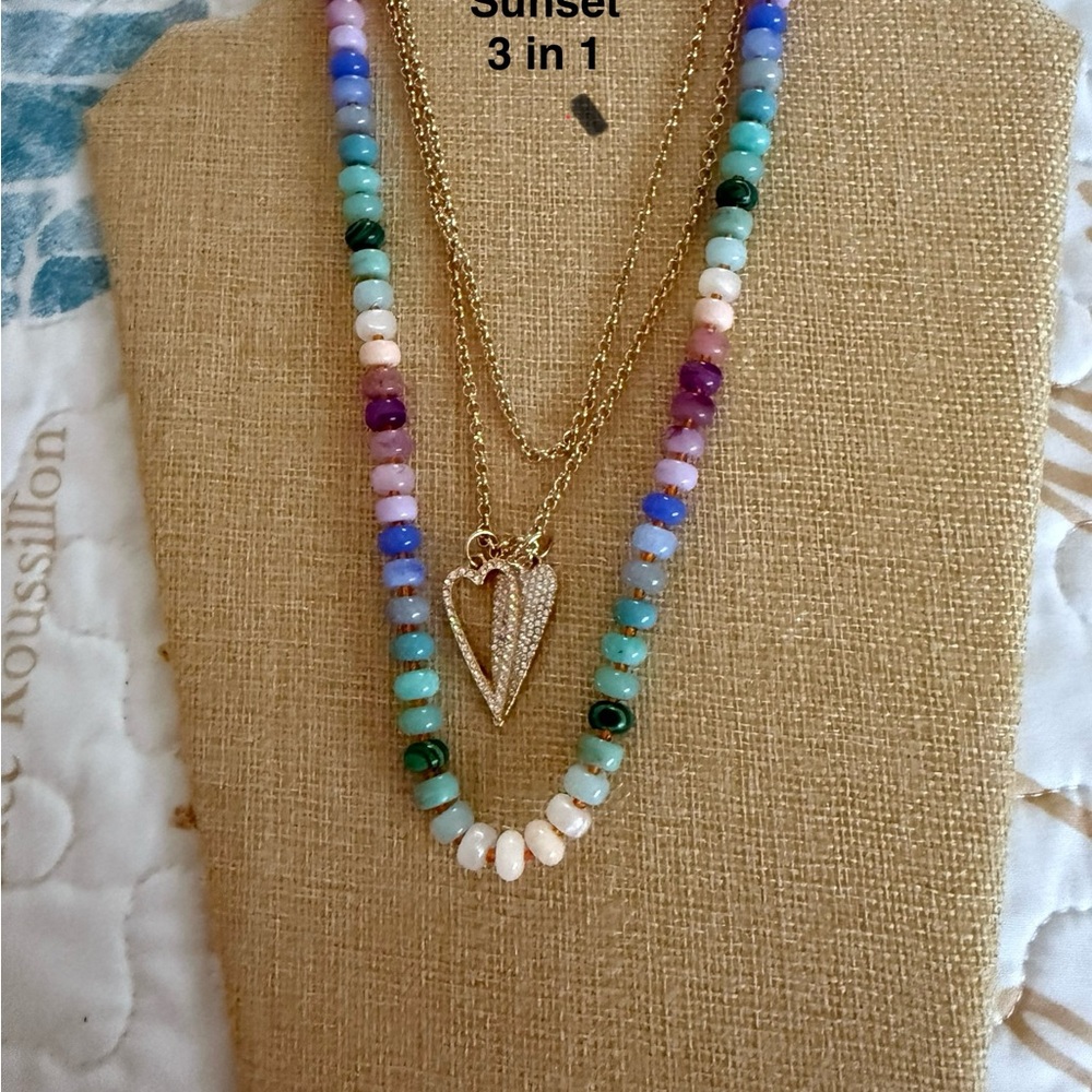 Multicolor Beaded Necklace Set with Gold Chain